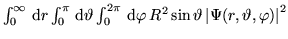 $\int_0^{\infty}\,{\rm d}r\int_{0}^{\pi}\,{\rm d}\vartheta\int_0^{2\pi}\,{\rm d}\varphi\,
  R^2\sin\vartheta\left\vert\Psi(r,\vartheta,\varphi)\right\vert^2$
