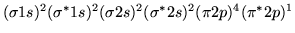 $(\sigma 1s)^2(\sigma^{\ast}1s)^2(\sigma 2s)^2(\sigma^{\ast}2s)^2
  (\pi 2p)^4(\pi^{\ast} 2p)^1$