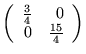 $ \left( \begin{array}{rr}
  \frac{3}{4} & 0 \\
  0 & \frac{15}{4} \\
  \end{array} \right) $