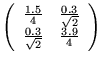 $ \left( \begin{array}{rr}
  \frac{1.5}{4} & \frac{0.3}{\sqrt{2}} \\
  \frac{0.3}{\sqrt{2}} & \frac{3.9}{4} \\
  \end{array} \right) $